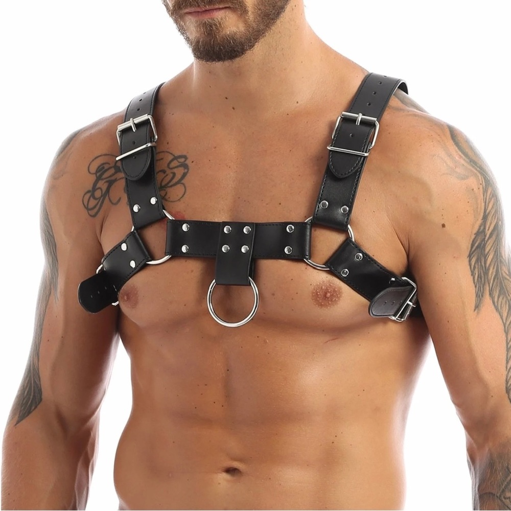 Mens PU Leather Harness Men PU Leather Adult Clubwear With Adjustable Buckles